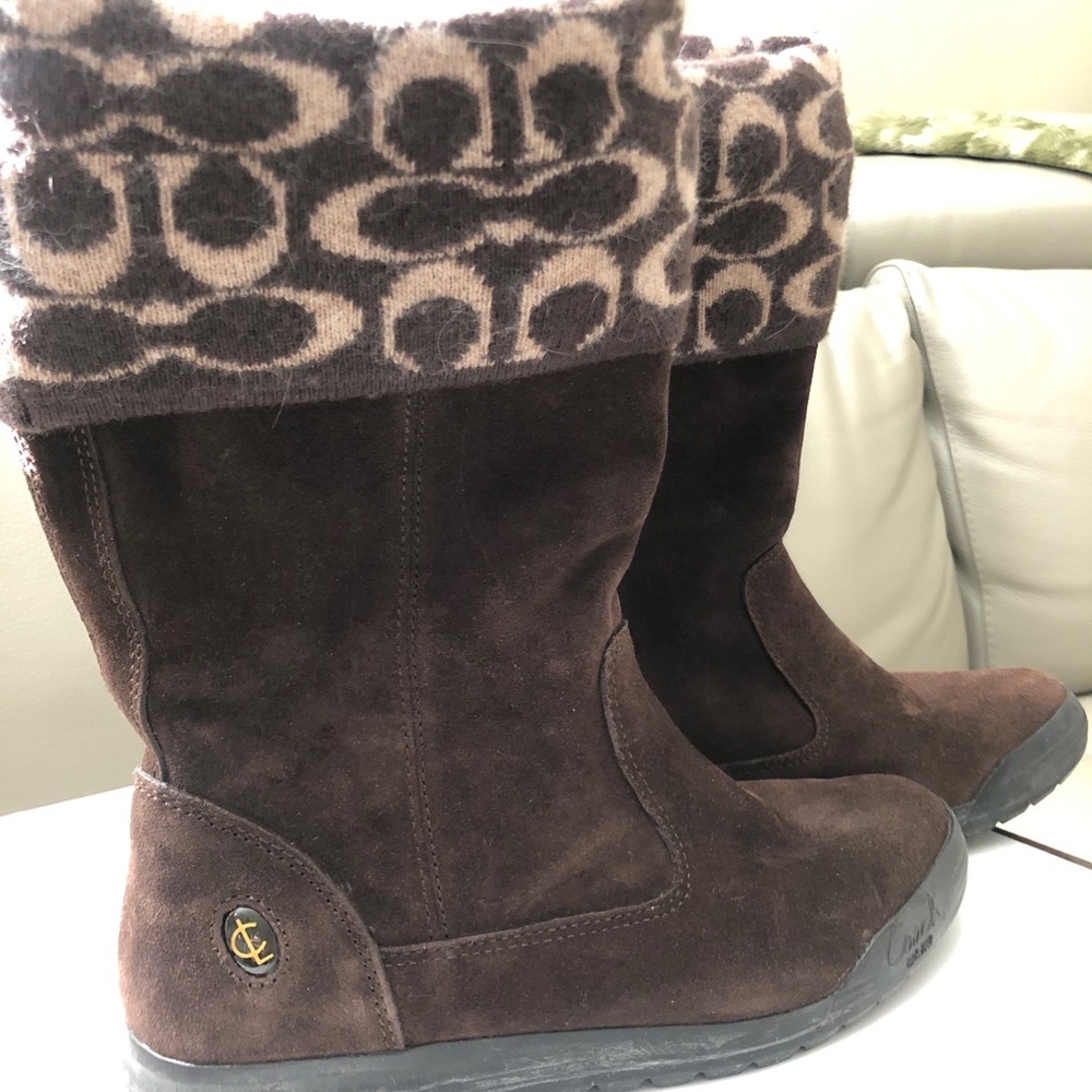 Tatum Suede Coach Boots in Chestnut brown